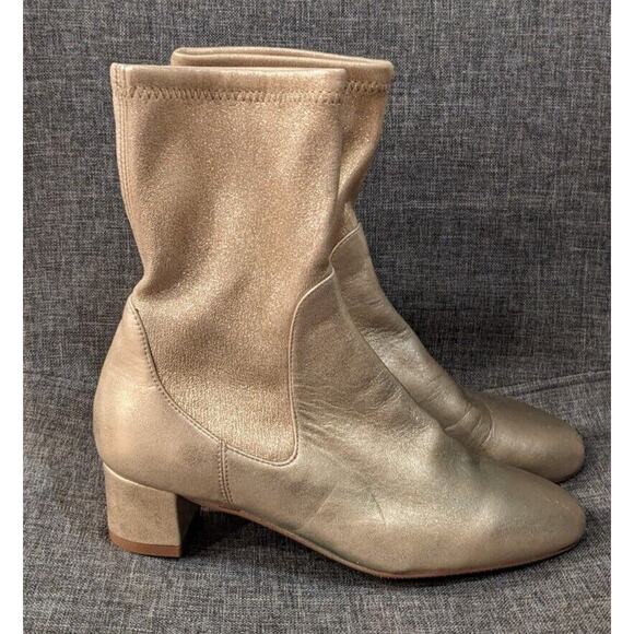 Stuart‎ Weitzman Ernestine Metallic Gold Leather Stretch Suede Mid Calf Boot - Picture 7 of 7